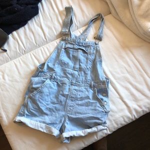 Topshop Light Denim Short Overalls